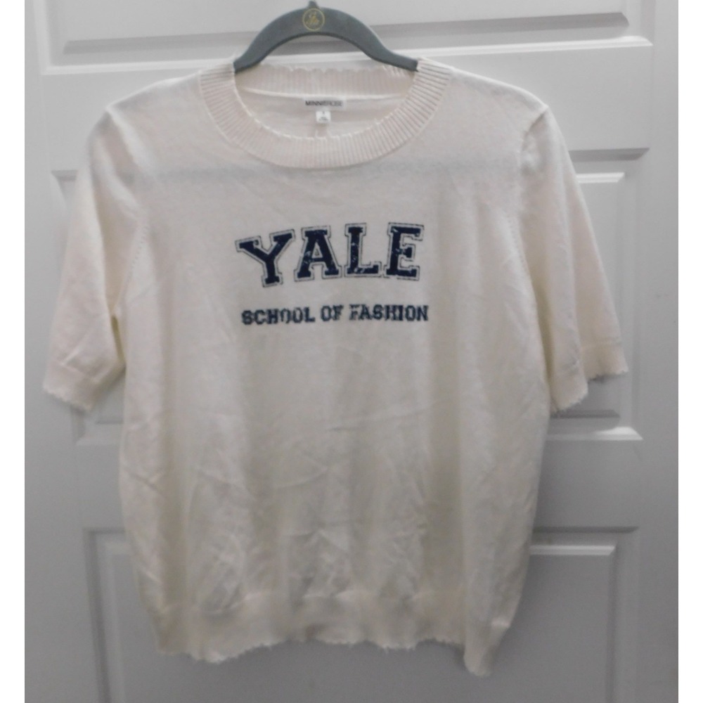 Minnie Rose White Cotton Cashmere Yale School Of Fashion Top sz S